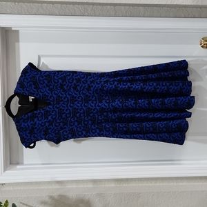 Blue with black design a-line dress 6